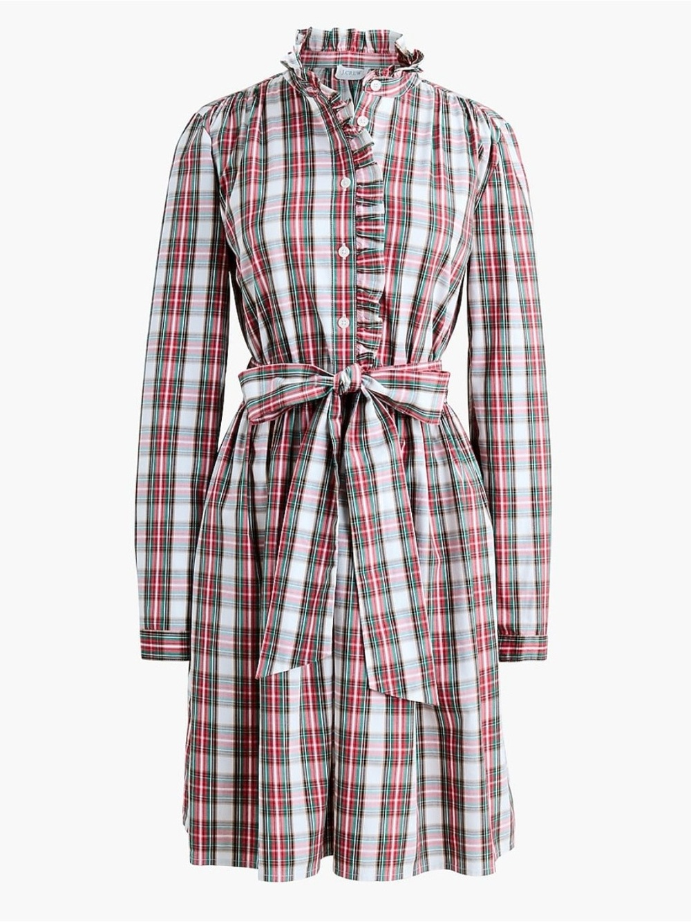 NWT J Crew Factory size 14 red plaid tartan shirt dress Christmas holiday ruffle